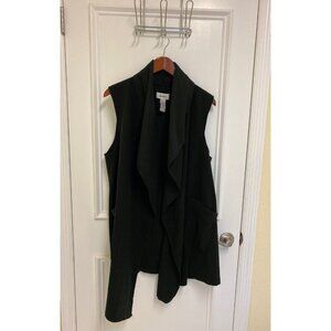 Black Long Fleece Sleeveless Open Front Cardigan One Size